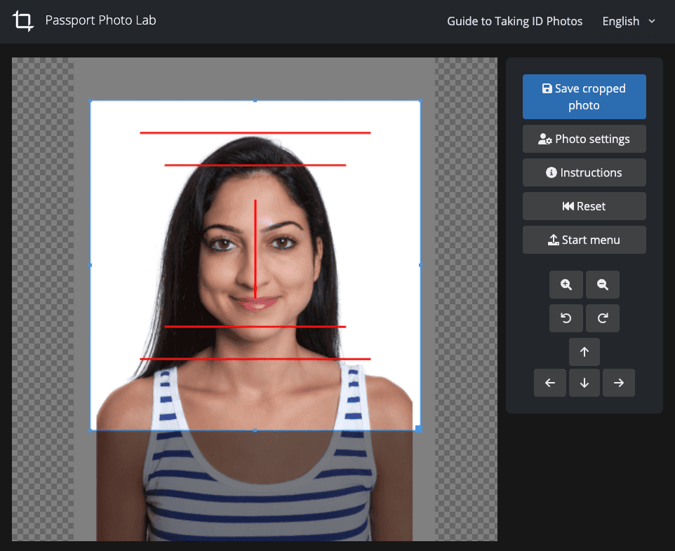 Screenshot of Passport Photo Lab editor used on desktop browser.